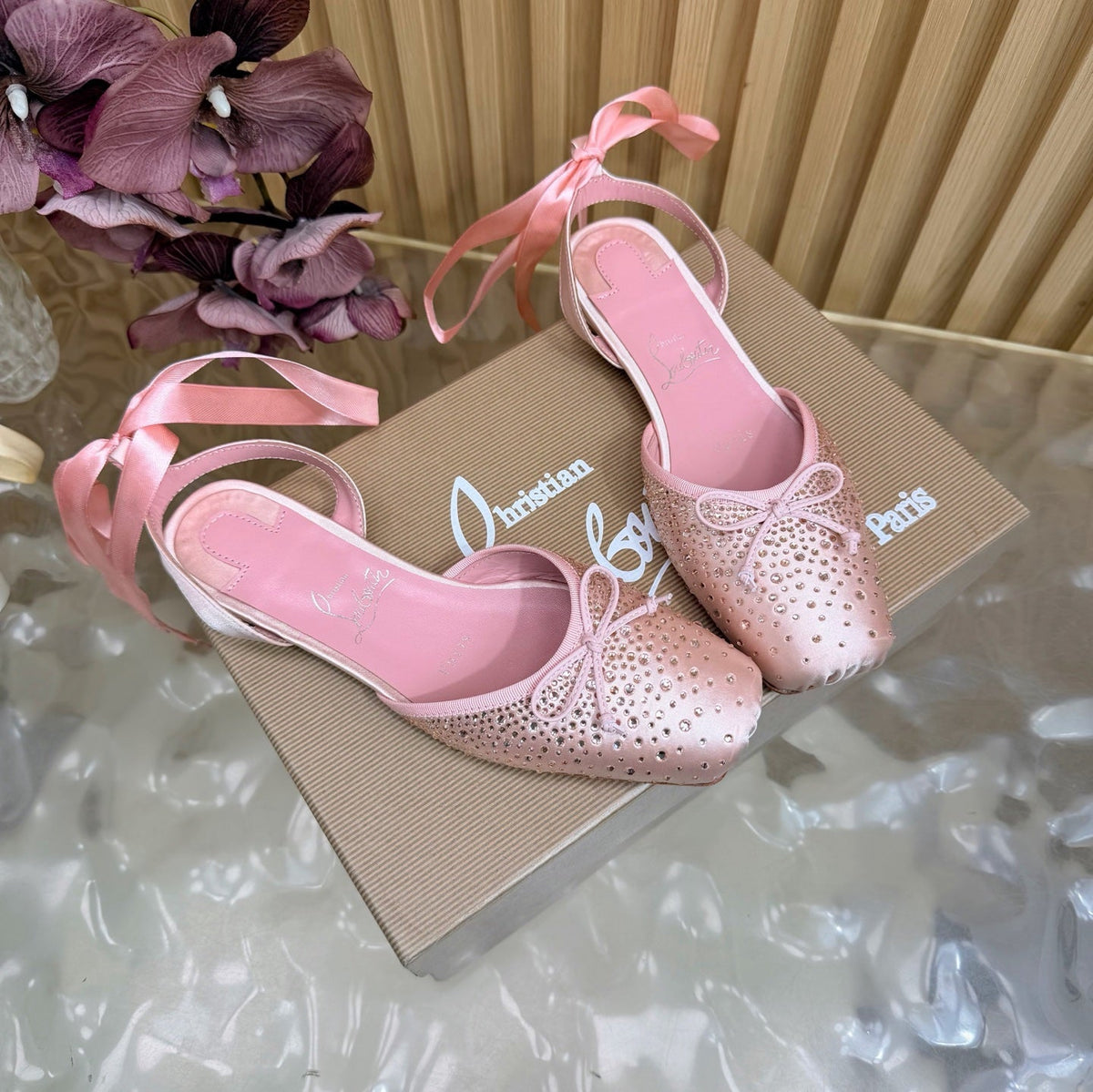 Christian Louboutin Sweetie Jane Strass Ballerina Flat Strass Silk Leather 853096