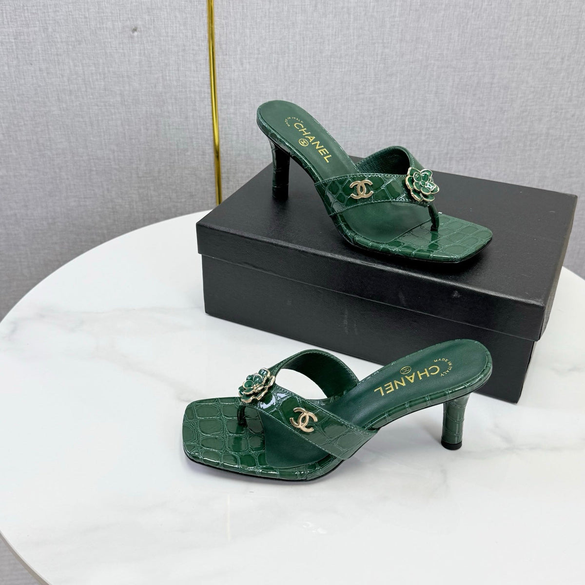 Chanel 2026 Crocodile Embossed Thong Sandal 60mm Leather 904417