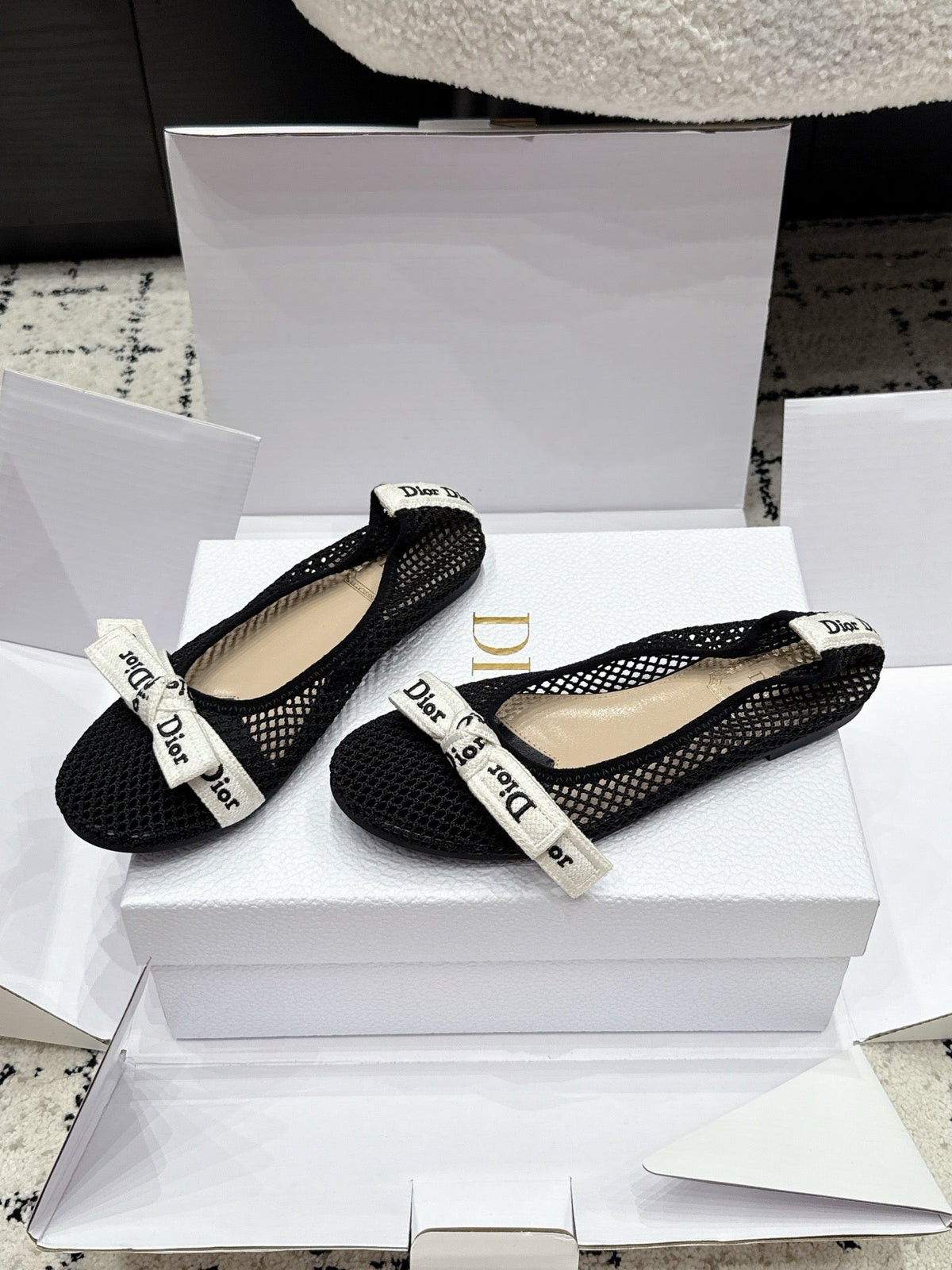 Dior 2026 Embroidered Webbing Ballet Flats Mesh Leather 923144