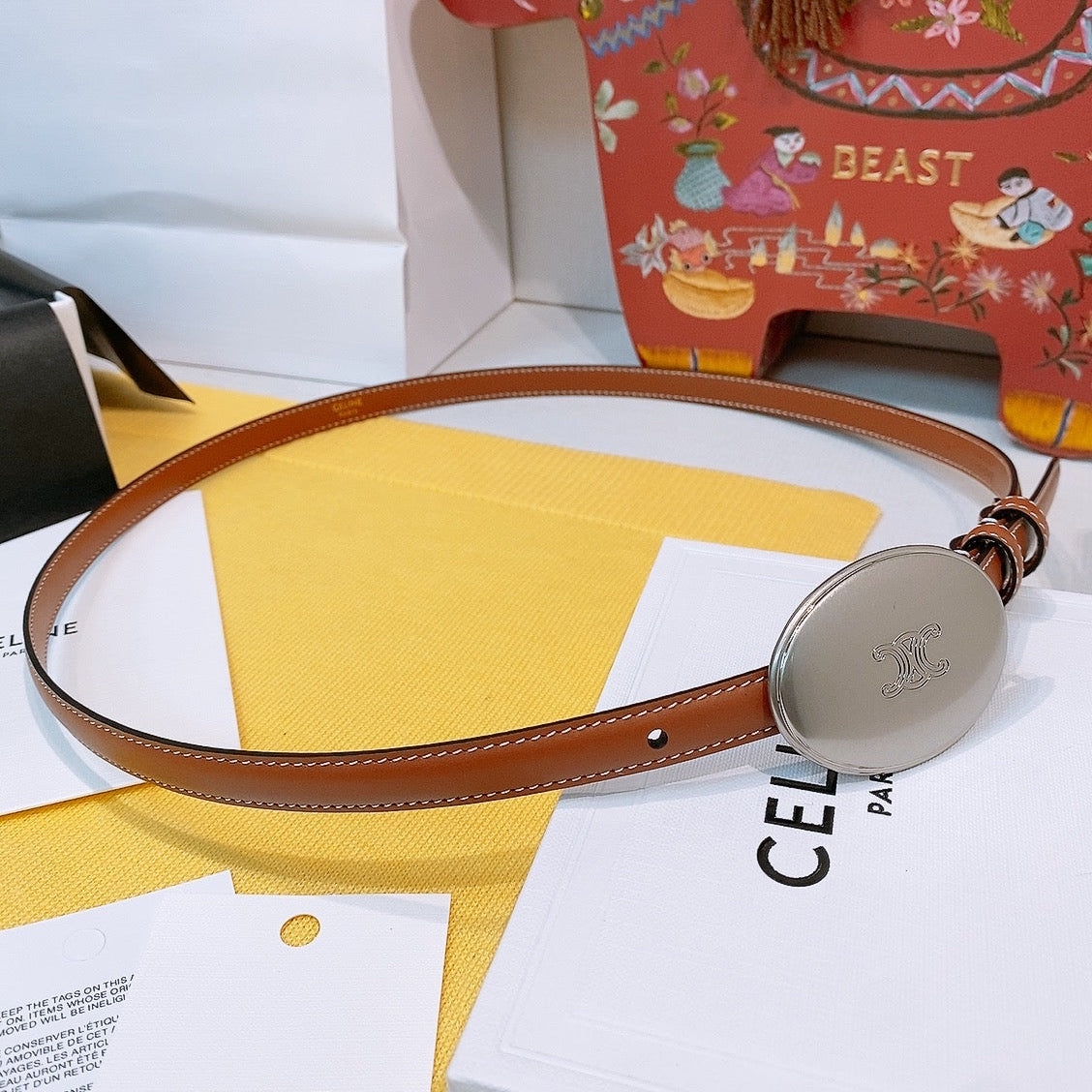 Celine 2026 Triomphe Slim Belt 13mm Leather 212866