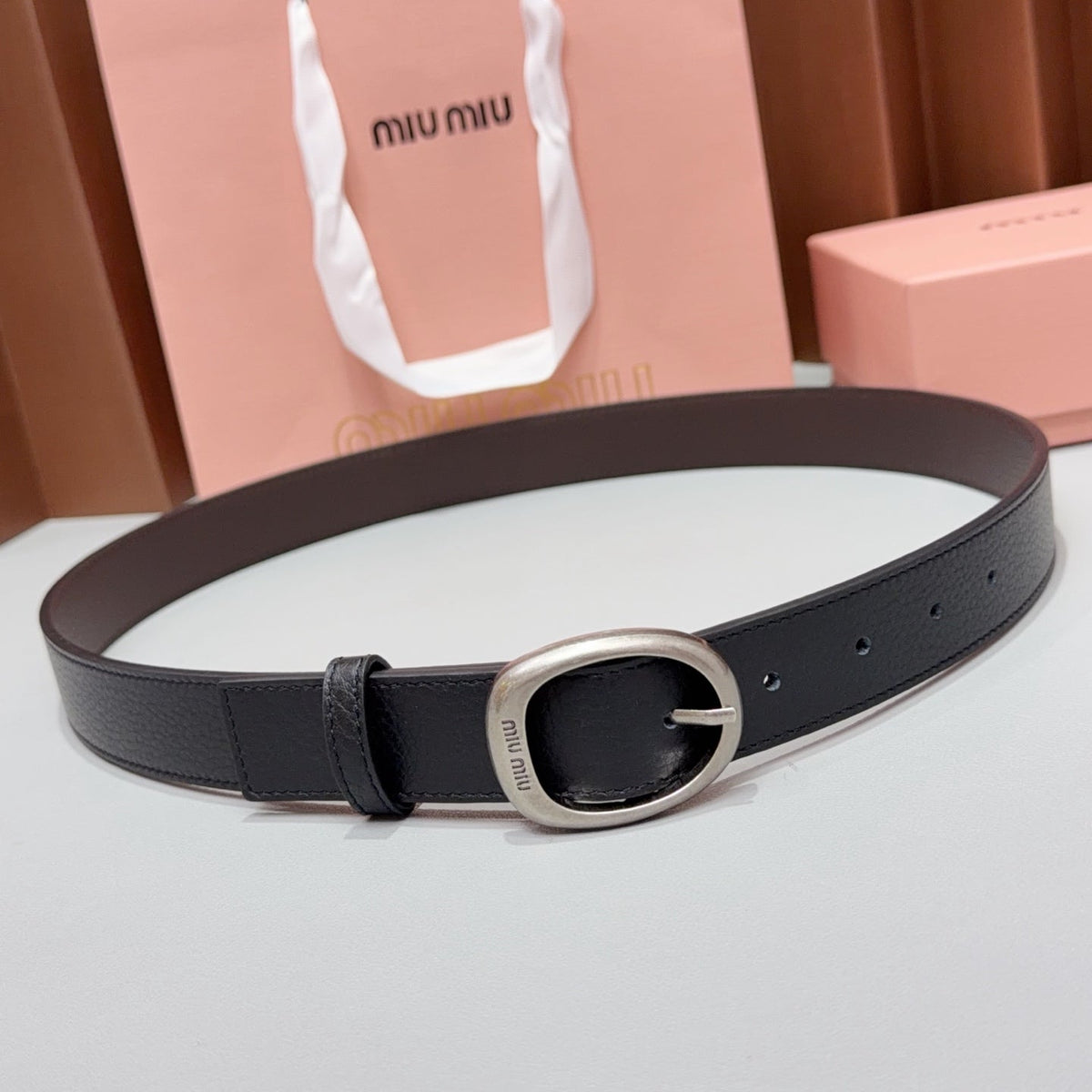 Miumiu2026 Oval Buckle Belt 30mm Leather