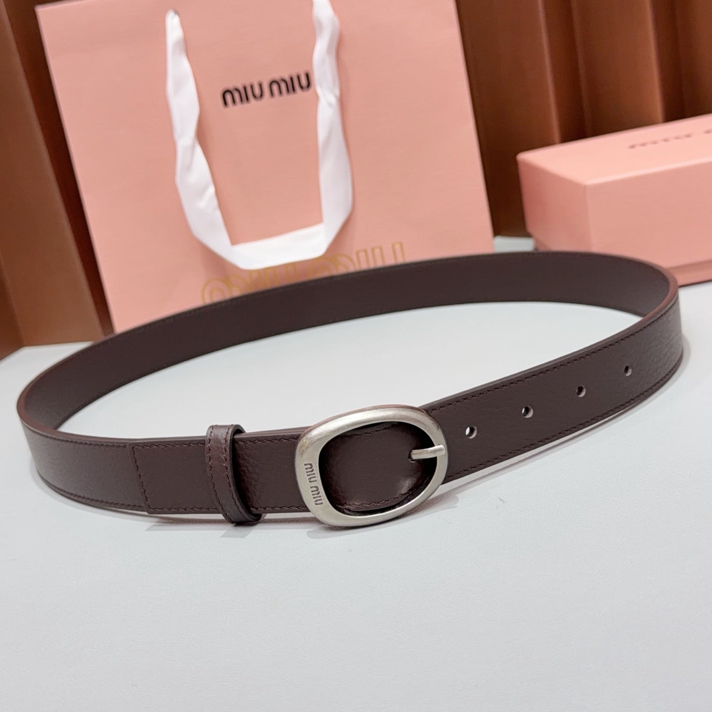 Miumiu2026 Oval Buckle Belt 30mm Leather