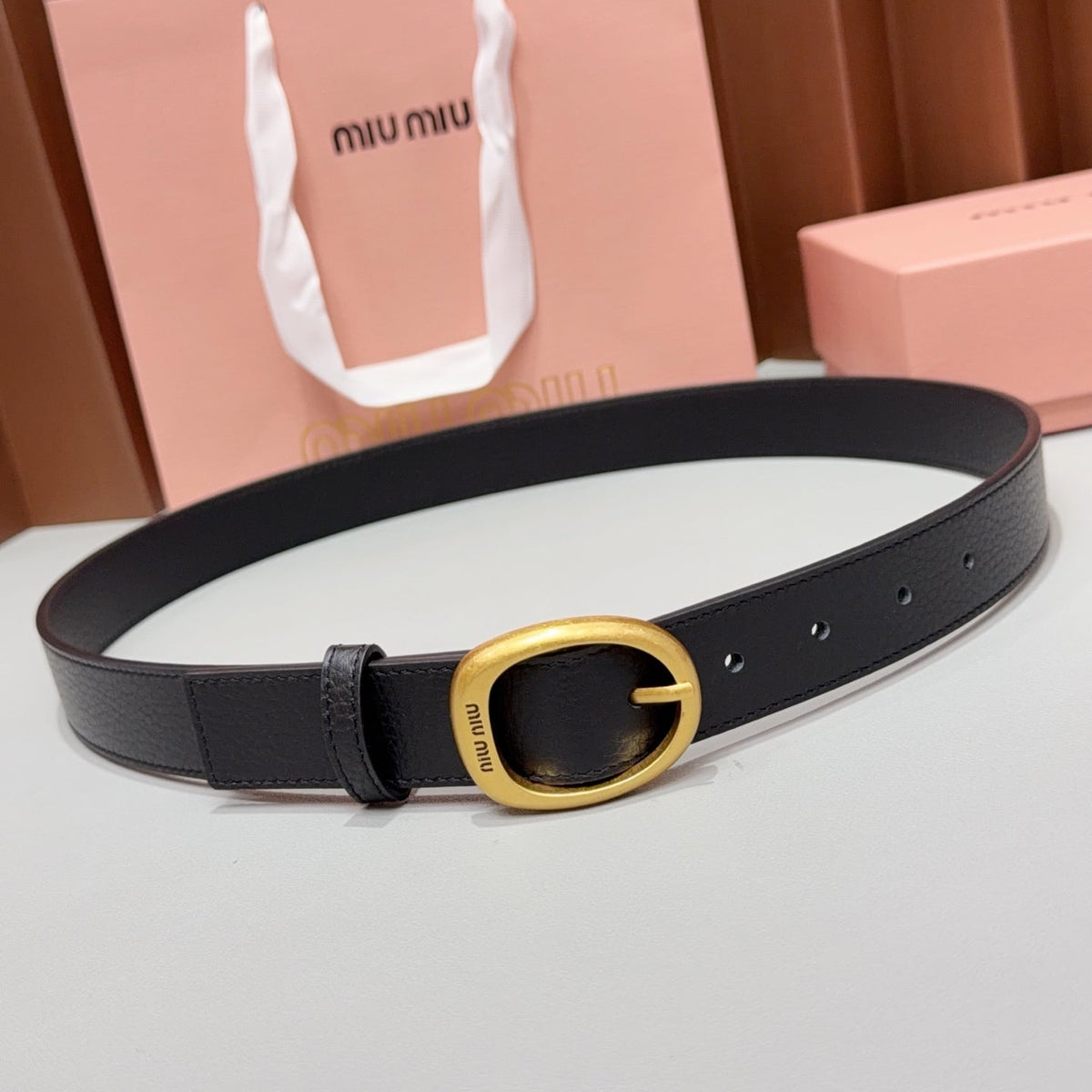 Miumiu2026 Oval Buckle Belt 30mm Leather