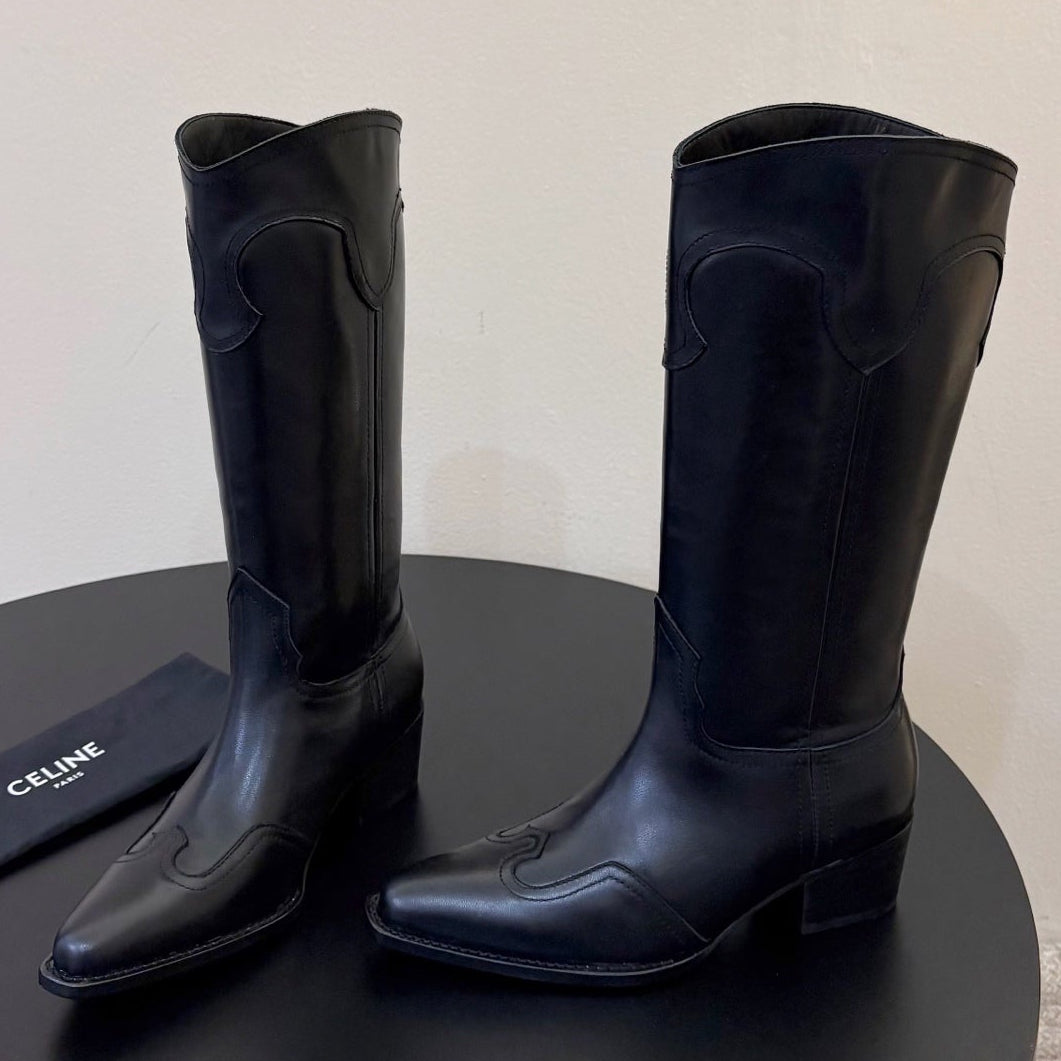 Celine 2026 Embroidered Mid-Calf Boots 50mm Calfskin Suede 104856