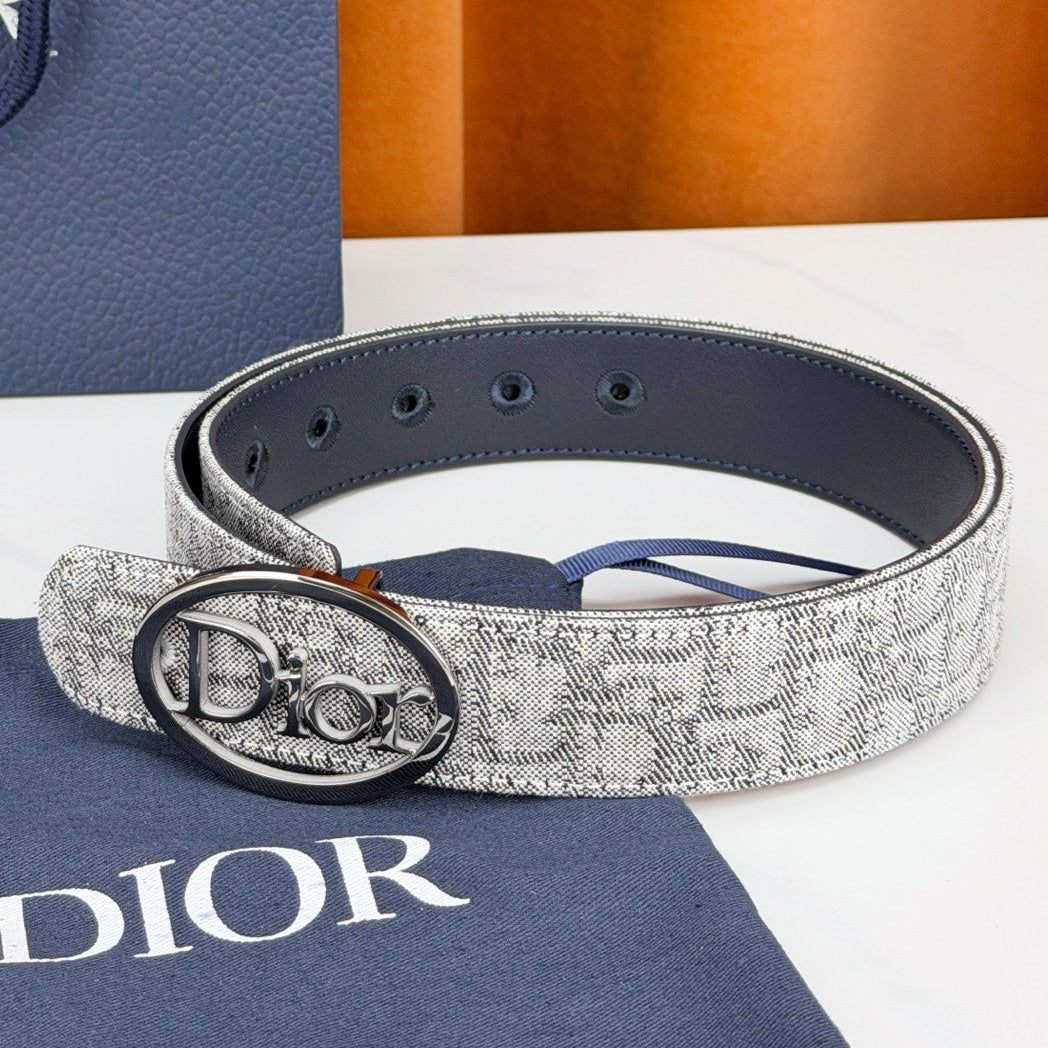 Dior 2026 Oblique Oval Logo Buckle Belt 35mm Canvas