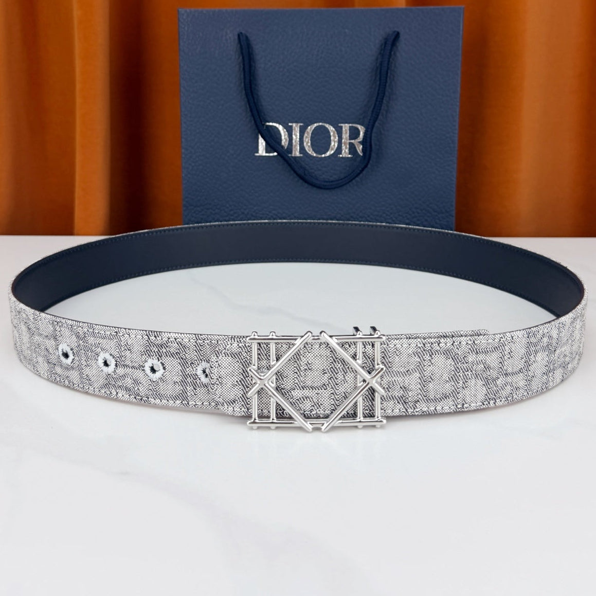 Dior 2026 Oblique Jacquard Cosmo Buckle Belt 35mm Canvas