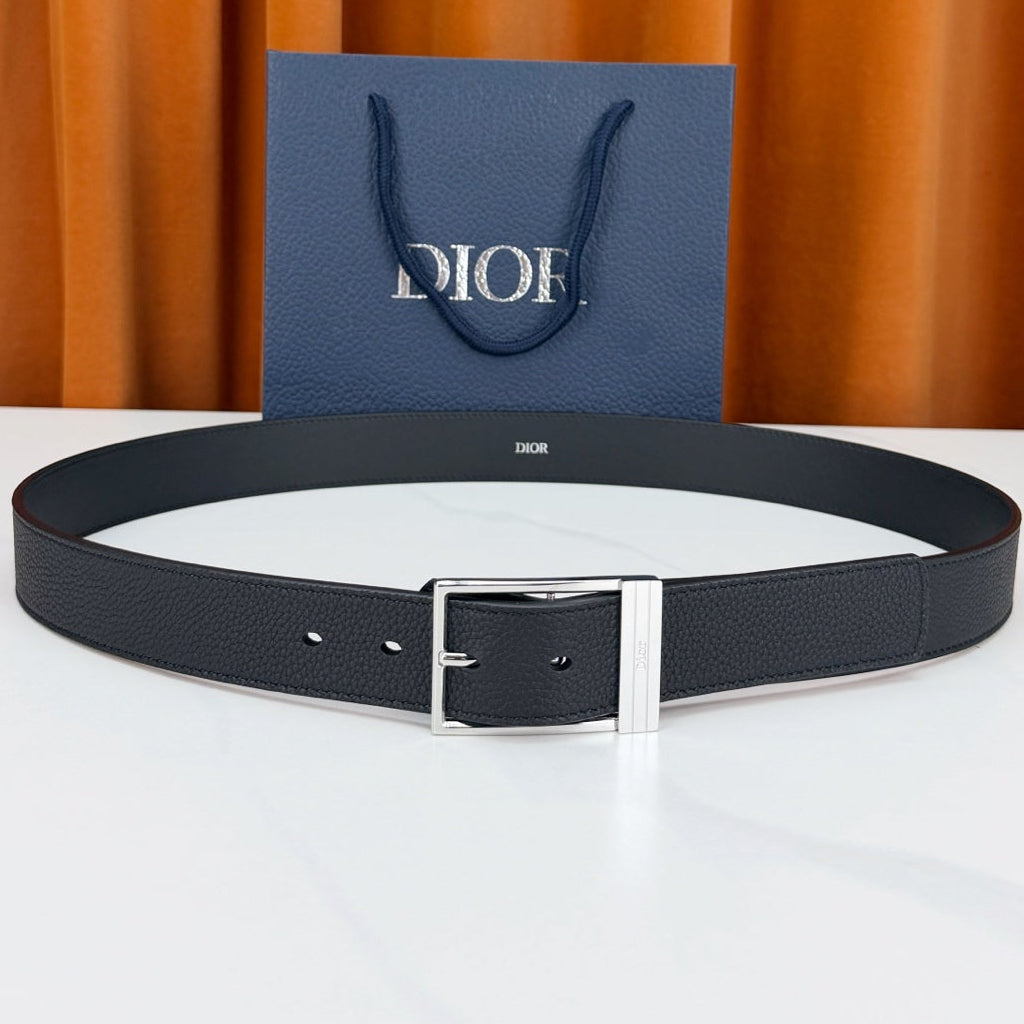 Dior 2026 Square Buckle Belt 35mm Grained Calfskin