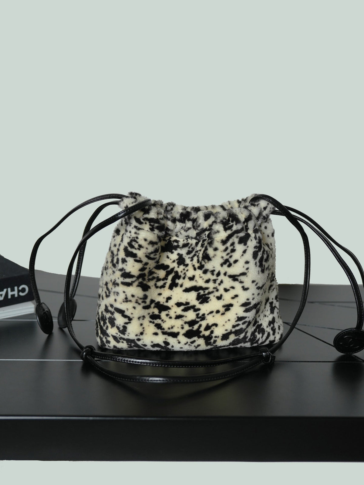 Chanel 2026 Pony Hair Printed Chic Lady Shoulder Bag Black White Wool
