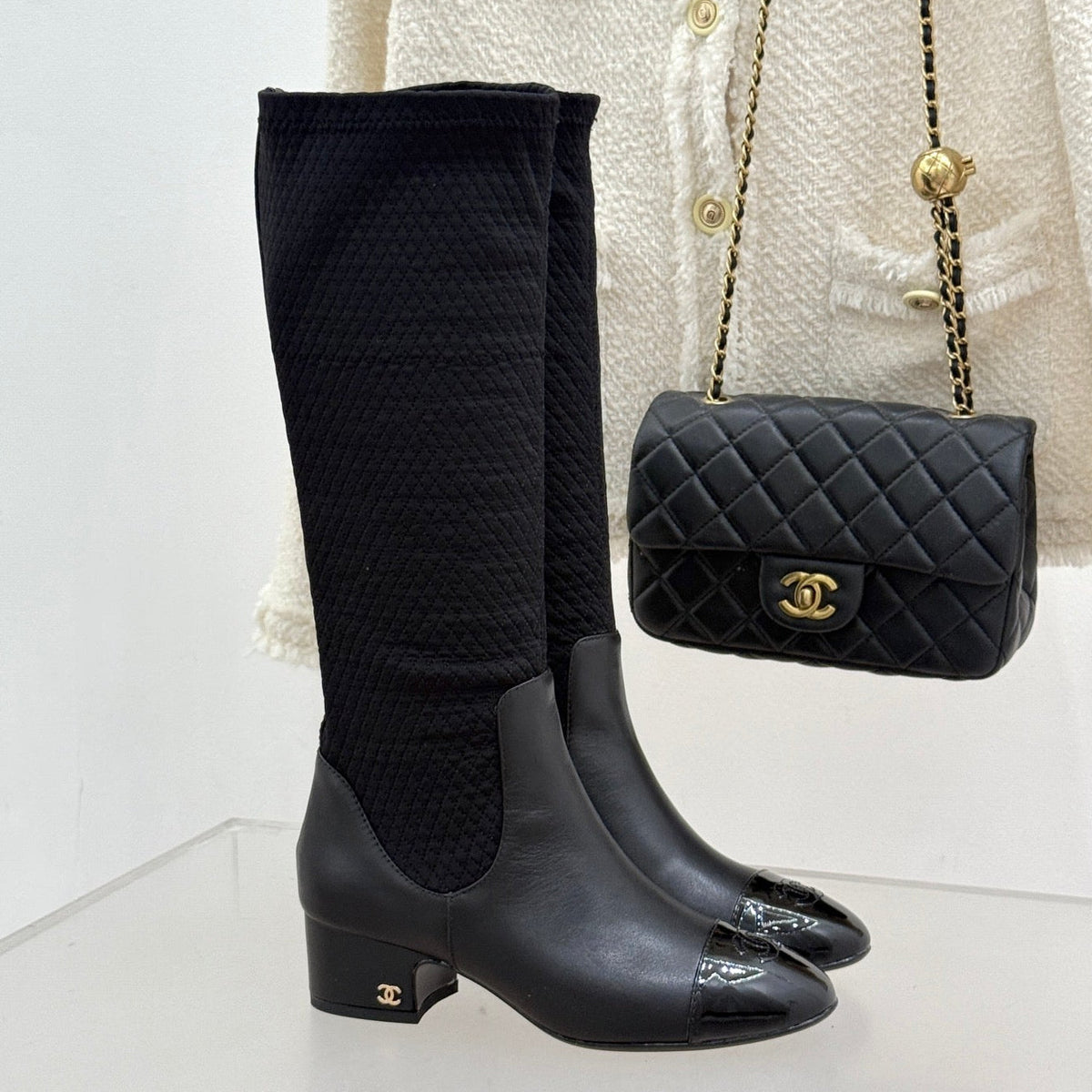 Chanel 2026 Quilted Knee-High Boots Fabric Leather 188488