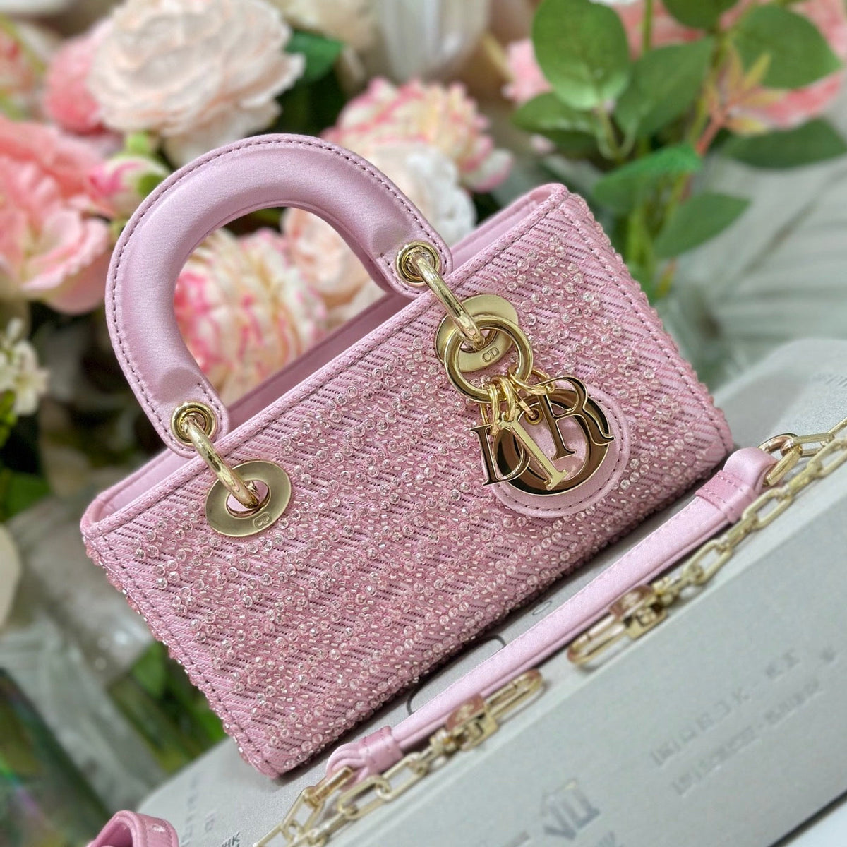 Dior 2026 Lady D-Joy Bag With Chain 16cm Canvas Leather 406830