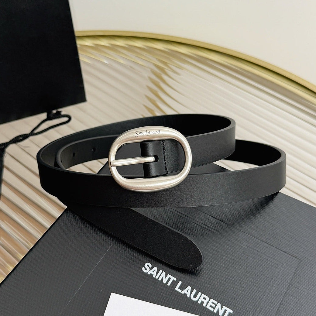 Saint Laurent 2026 Oval Buckle Thin Belt 20mm Leather 219778