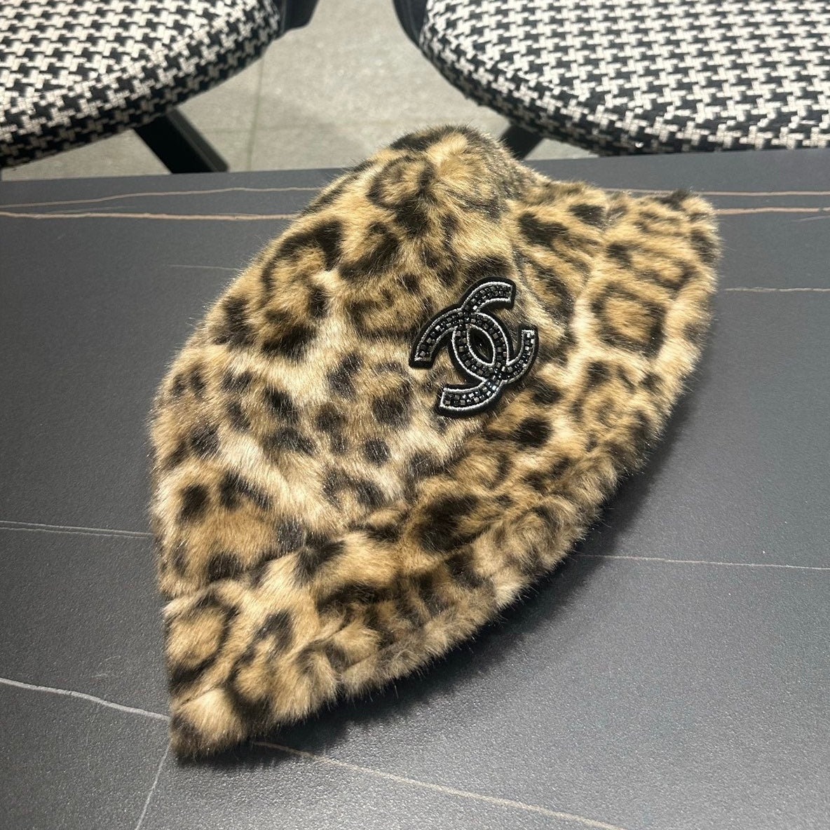 Chanel 2026 Leopard Print Bucket Hat Wool 550242