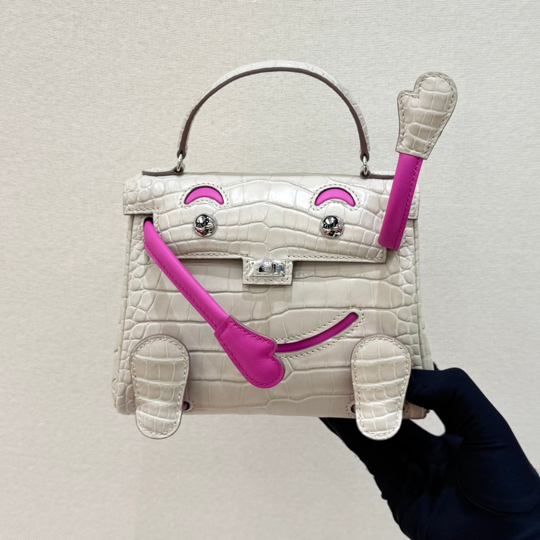 High-end Hermes 2026 Kelly Doll Picto Bag 16cm Crocodile Leather