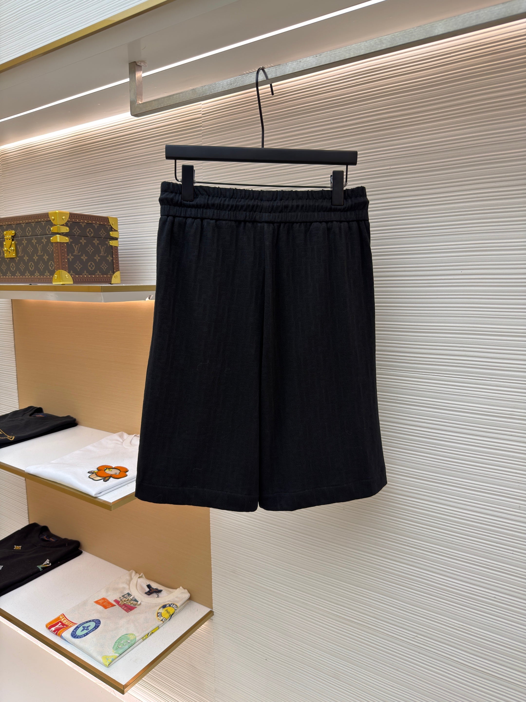 Fendi 2026 Men's Jacquard Shorts Black Cotton Fabric 830526