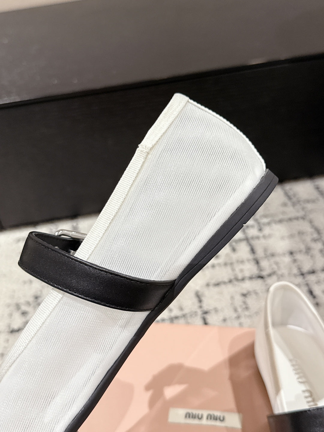 Miu Miu 25 Hollow Ballet Flats White Mesh Frabic