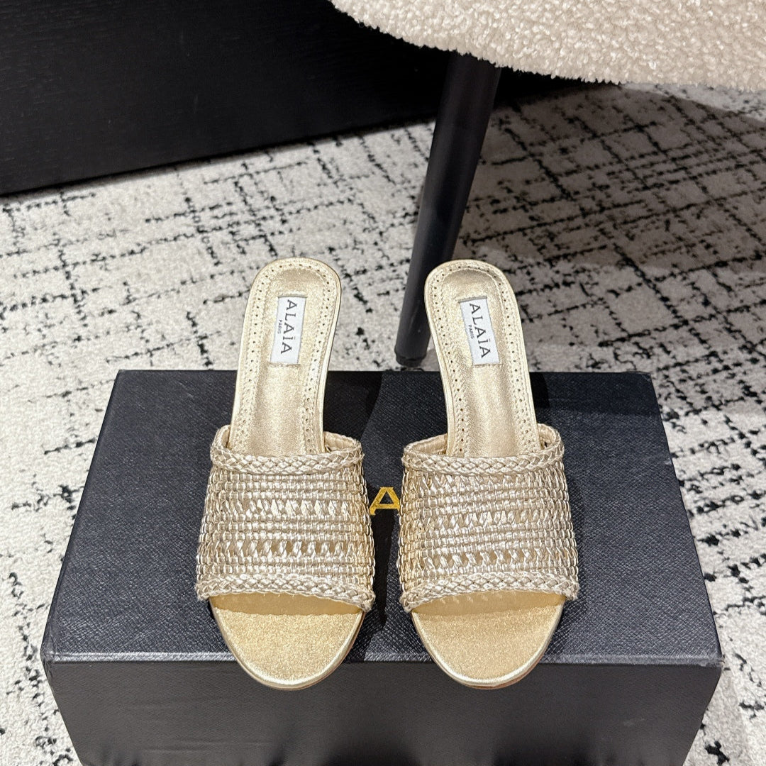 ALAIA  Muller high-heeled metallic gold woven leather