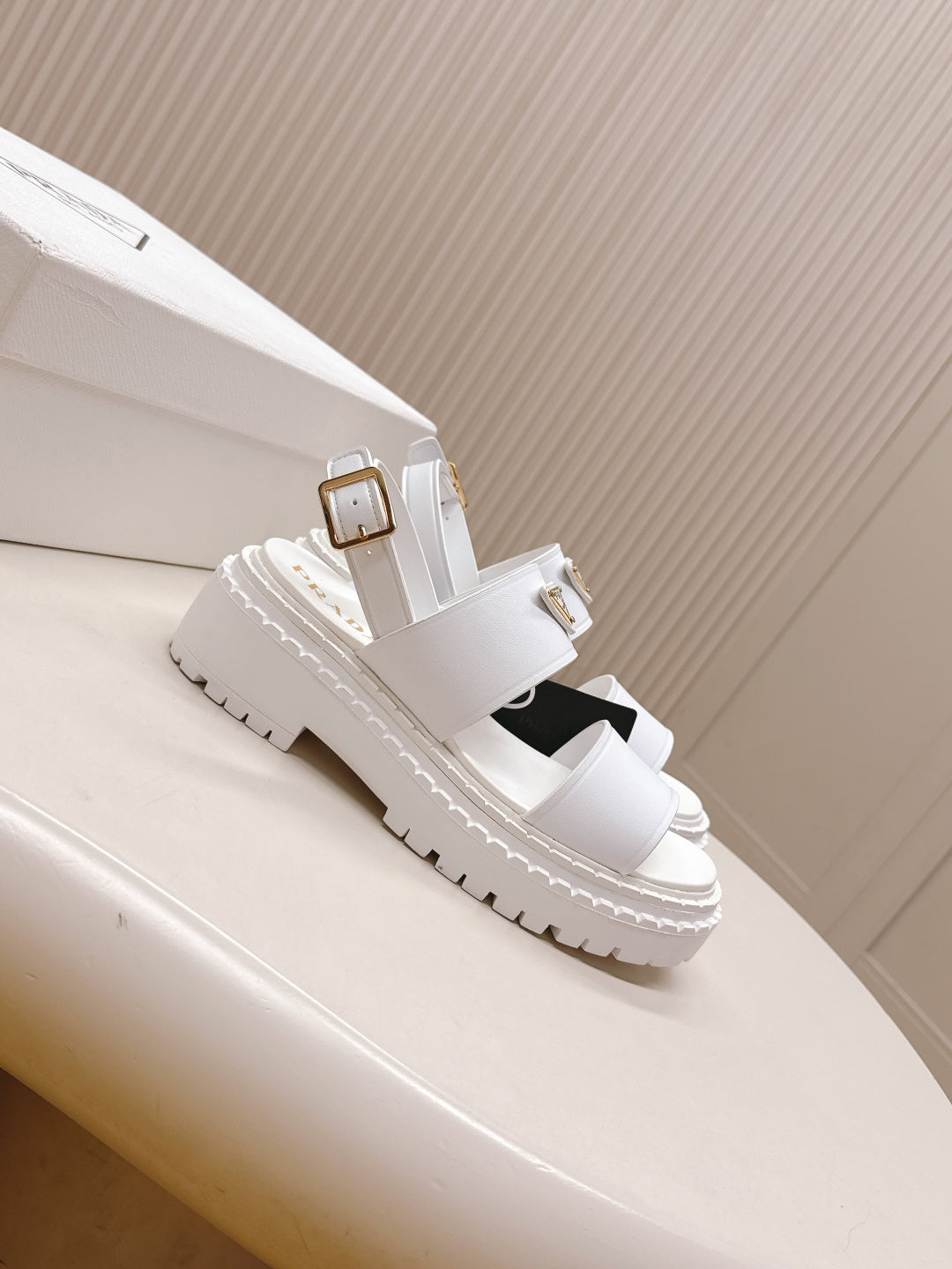 PRA 26S Platform Sandals White Cowhide 600567