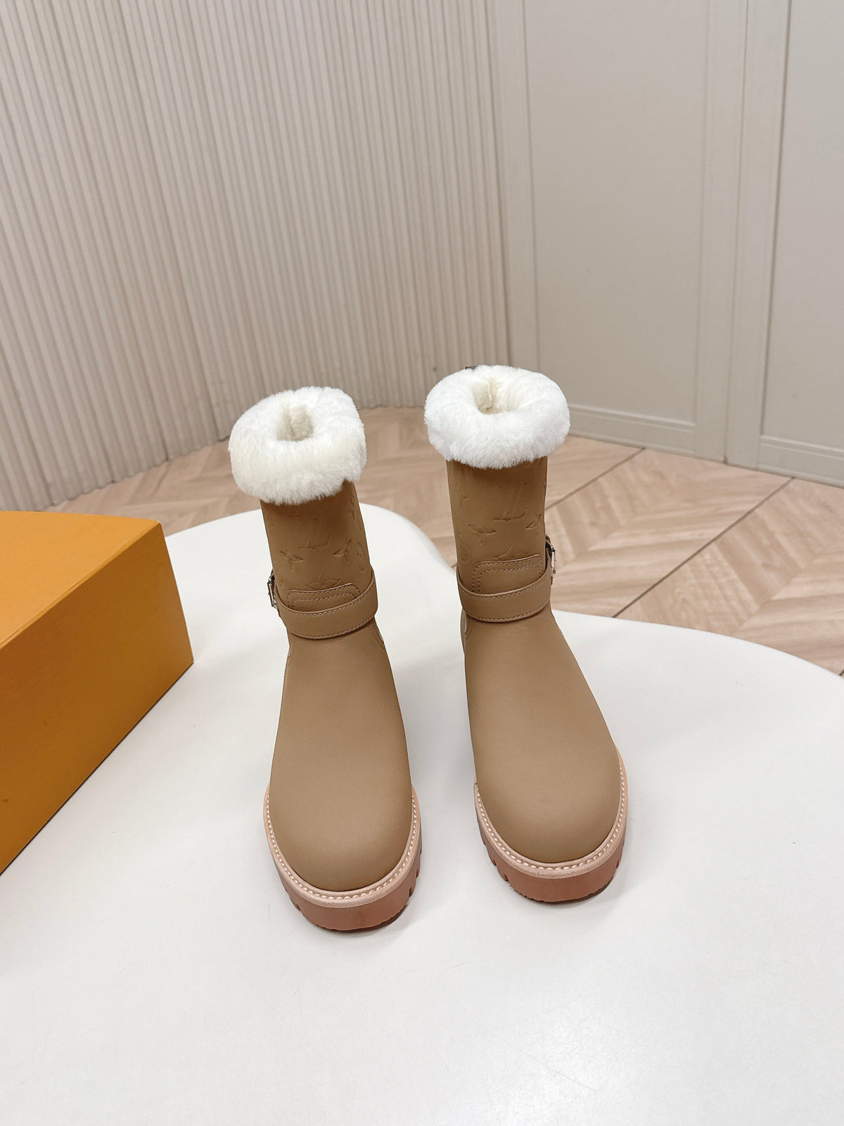 LV 2026 Territory Ankle Boot Beige White Nubuck Calf Leather 595441