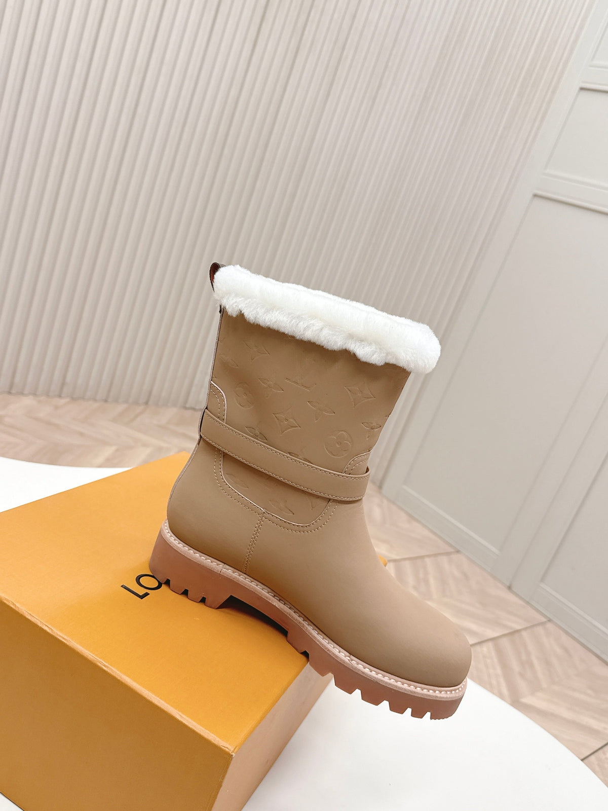 LV 2026 Territory Ankle Boot Beige White Nubuck Calf Leather 595441