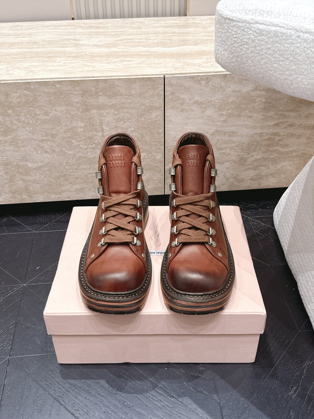Miumiu 2026 Hiking Ankle Boots Cowhide 954315
