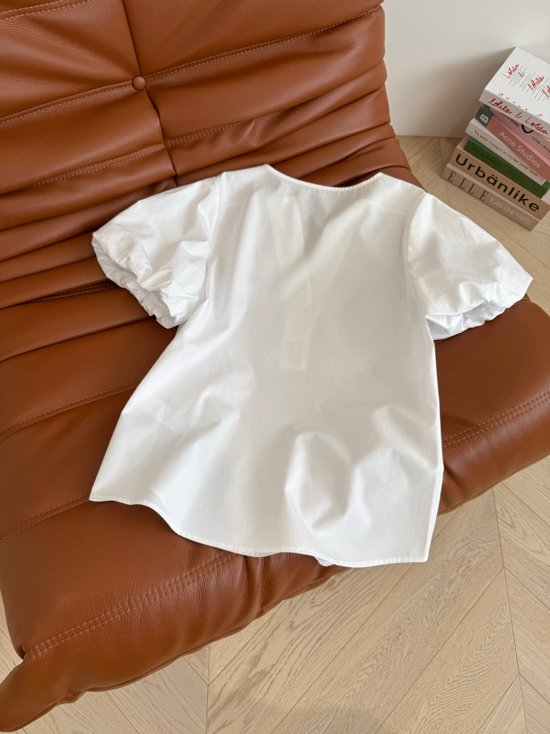 Celine 25 Logo Embroidered Puff Sleeve Shirt Whiet Cotton