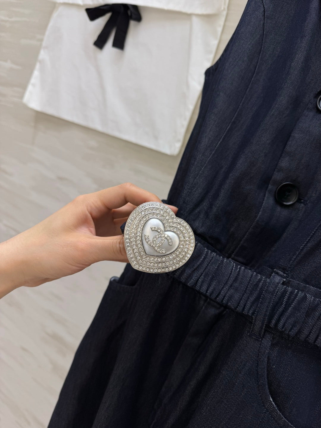Chanel 2026 Clingy Sleeveless Denim Jumpsuit Blue Cotton 377394