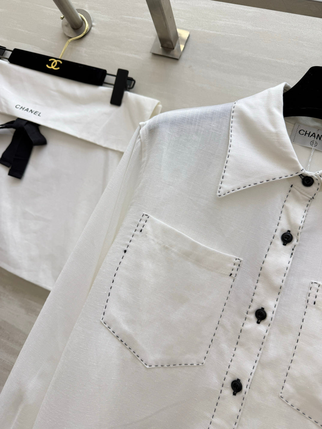 Chanel 2026 Black Logo And Button Shirt White Cotton 391171