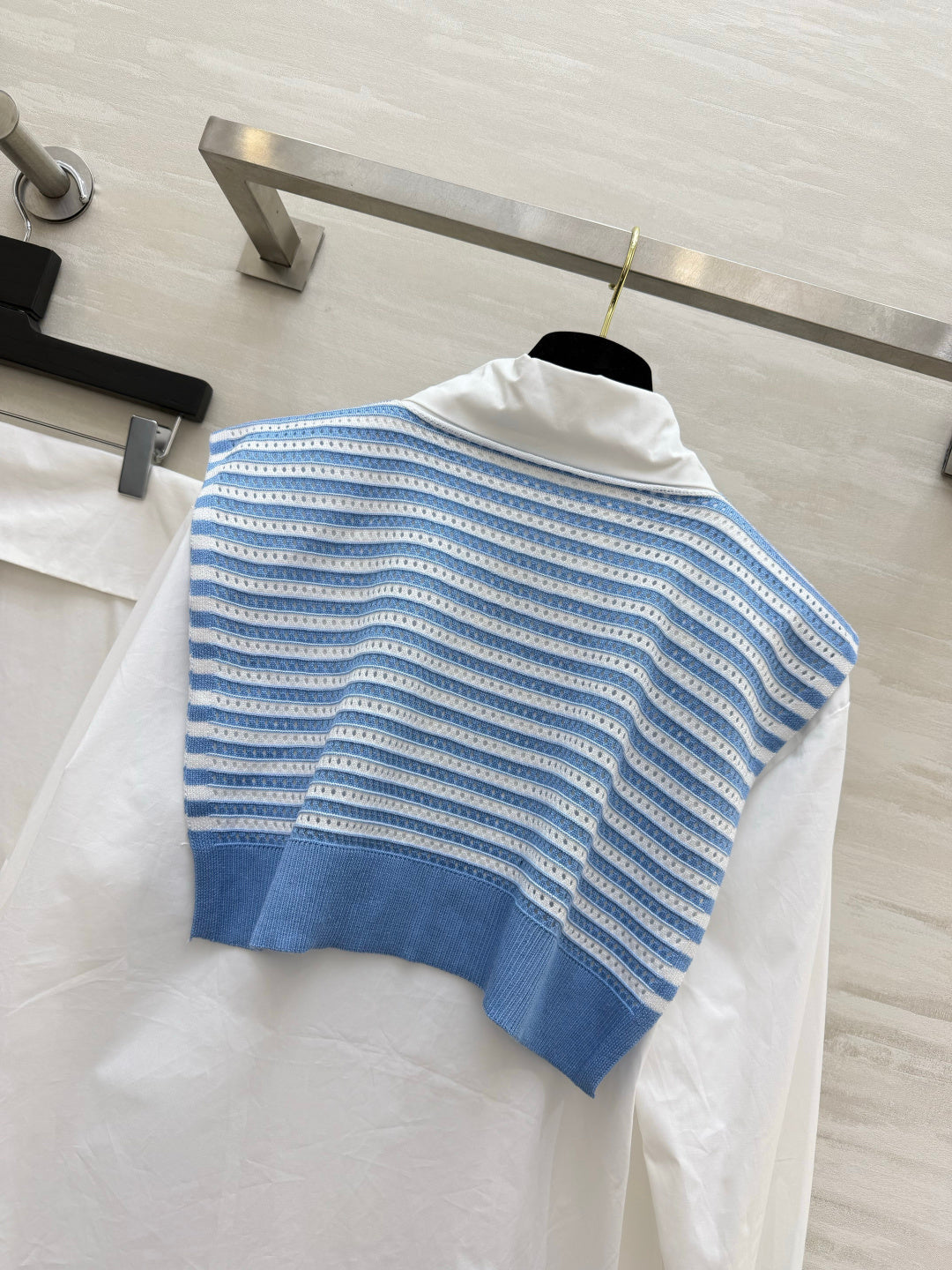Chanel 2026 White Shirt and Blue Striped Shawl Set Cotton 391161