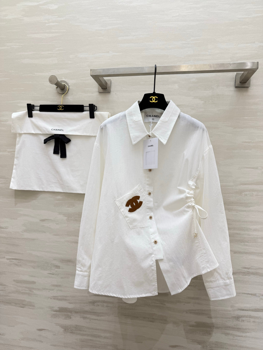 Chanel 2026 Brown Logo Shirt White Cotton 392417
