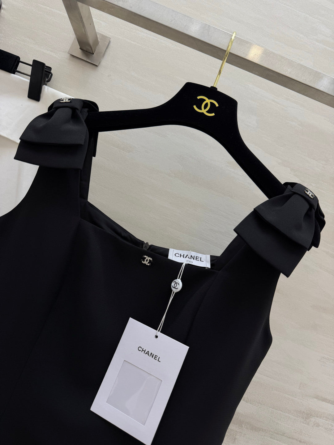 Chanel 2026 Bow-Tie Strap Slip Dress Black Cotton 392940