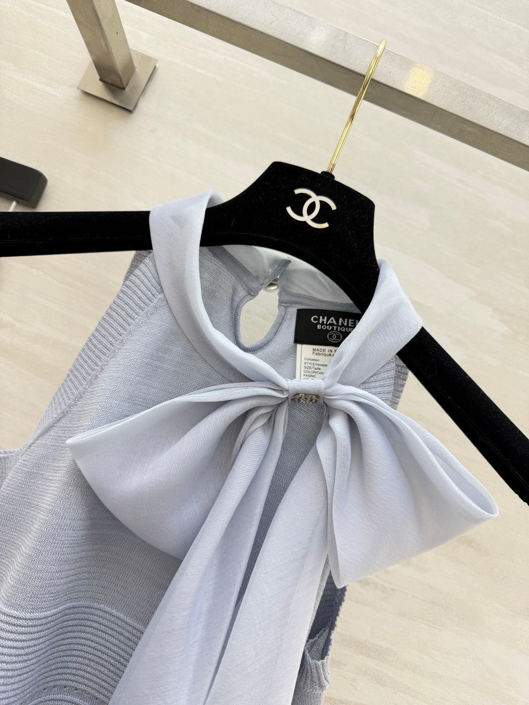 Chanel 2026 Tie-knit Halter Top With Bow Blue Cashmere 394170