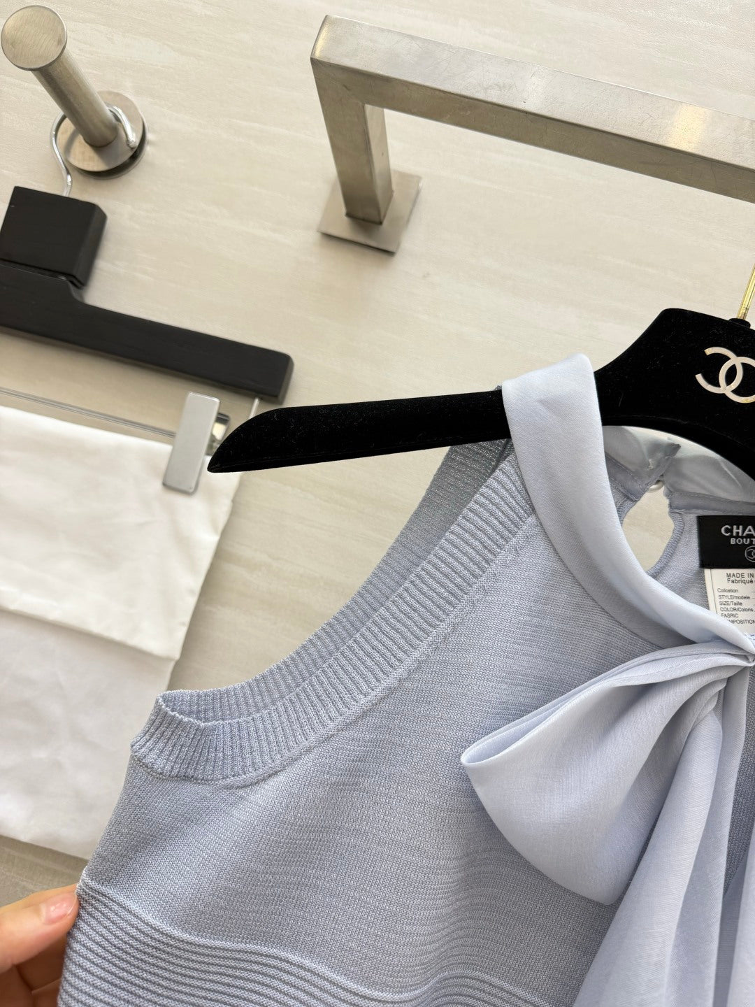 Chanel 2026 Tie-knit Halter Top With Bow Blue Cashmere 394170