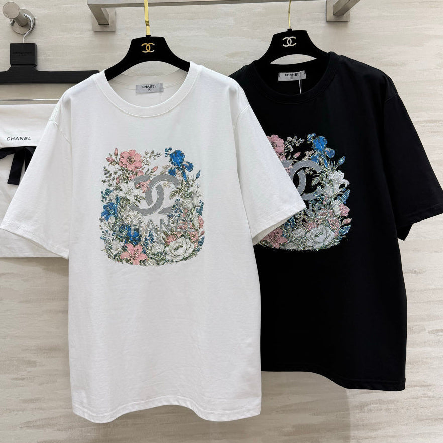 Chanel 2026 Floral Rhinestone T-shirt Cotton 681379