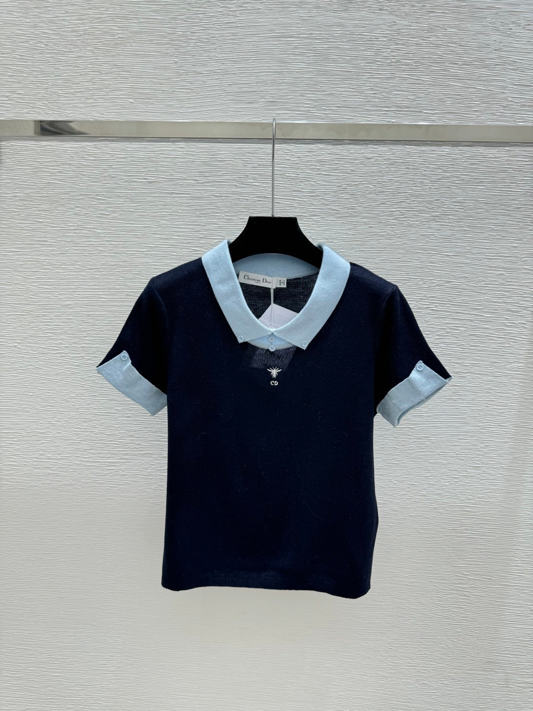 Dior 2026 Polo Shirt White and Navy Blue Wool
