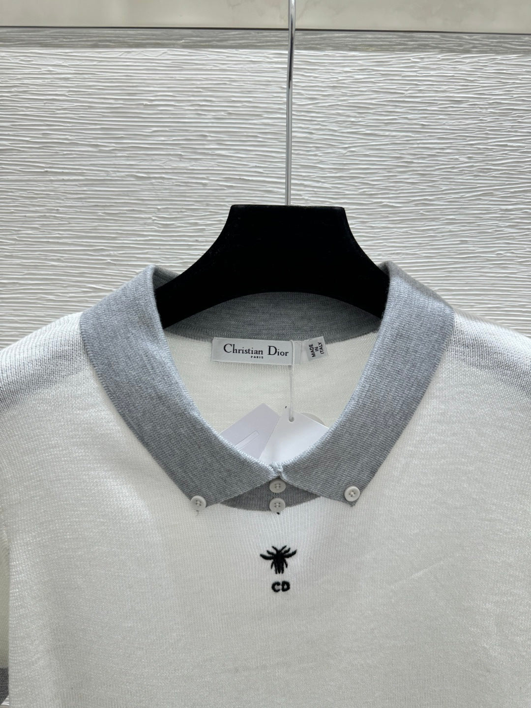 Dior 2026 Polo Shirt White and Navy Blue Wool
