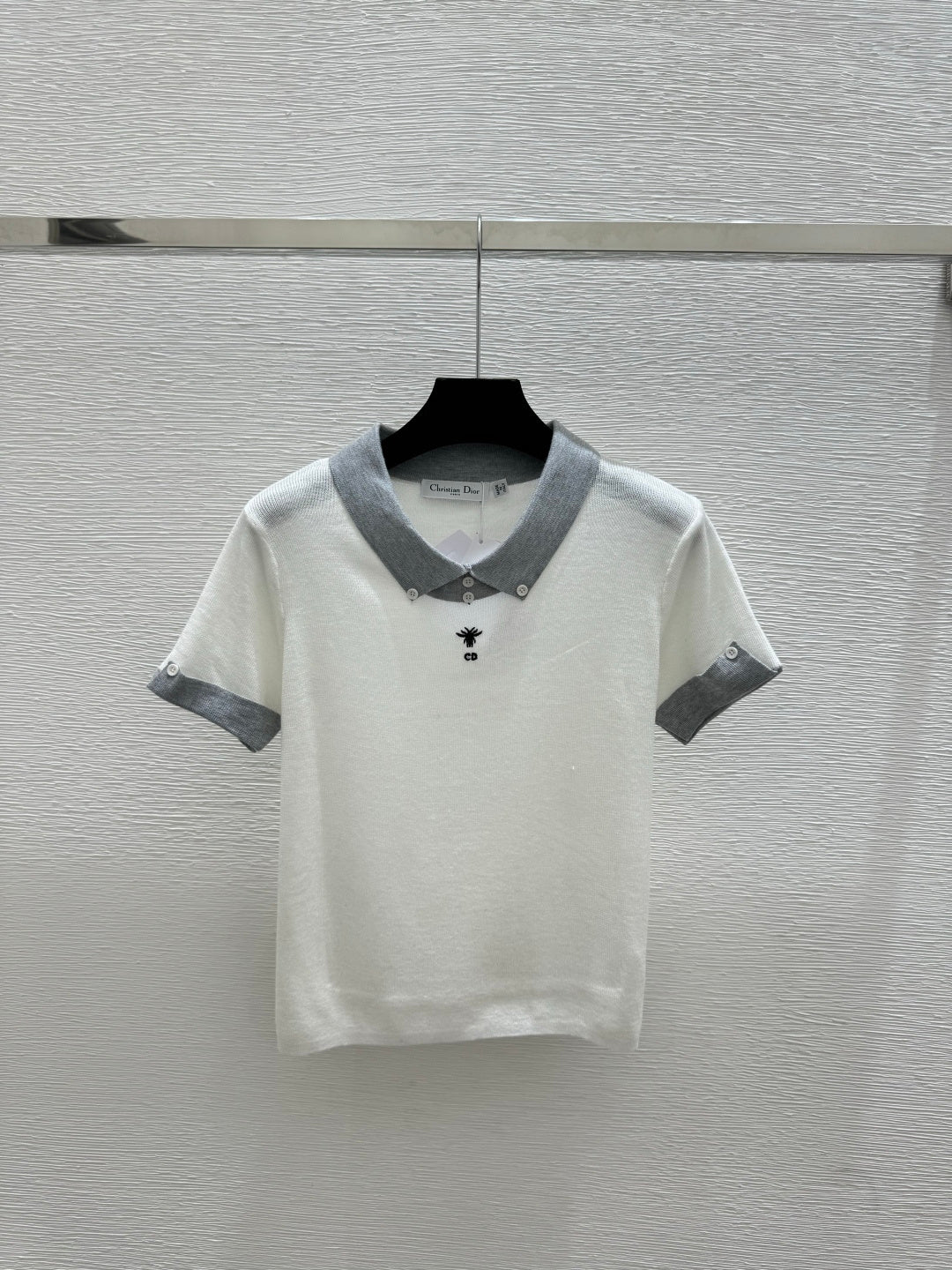 Dior 2026 Polo Shirt White and Navy Blue Wool