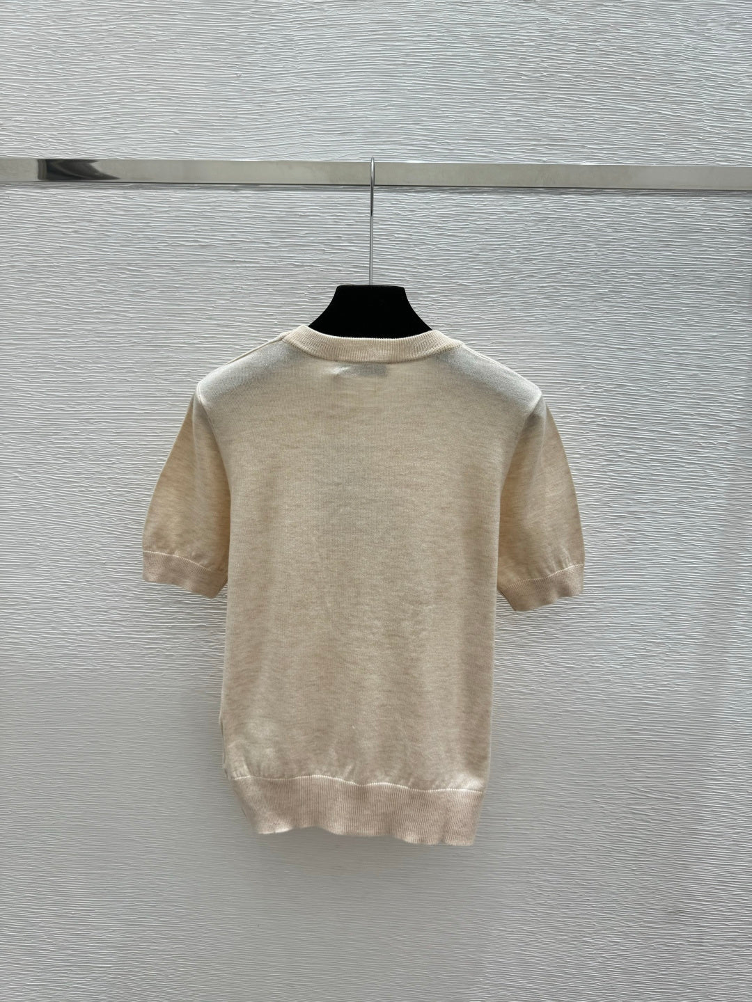 Dior 2026 Embroidered Logo Short-Sleeve Knit Top Blue and Beige Wool 374945
