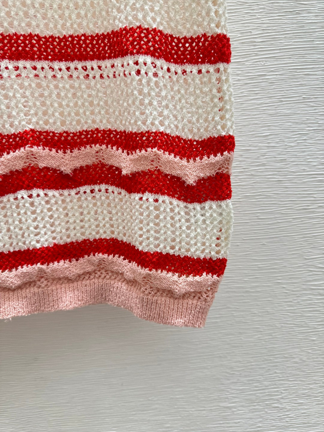 Chanel 2026 Striped Openwork Knit Vest Blue and Red Tencel 264033