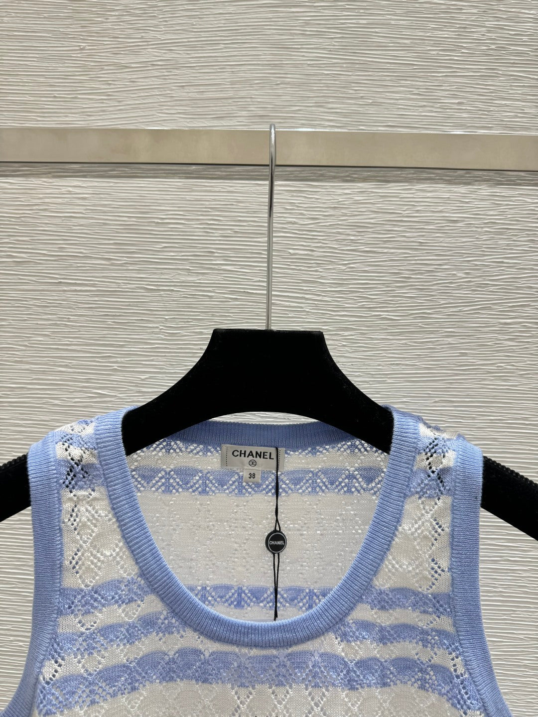 Chanel 2026 Striped Knit Vest Blue and Black Wool Cashmere 368367