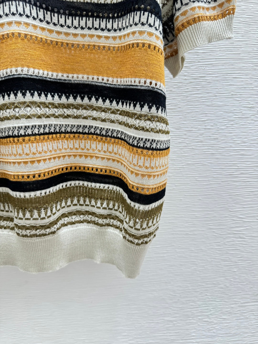 Chanel 2026 Striped Collared Simple Knit Short-Sleeve T-Shirt Wool Nylon 397696