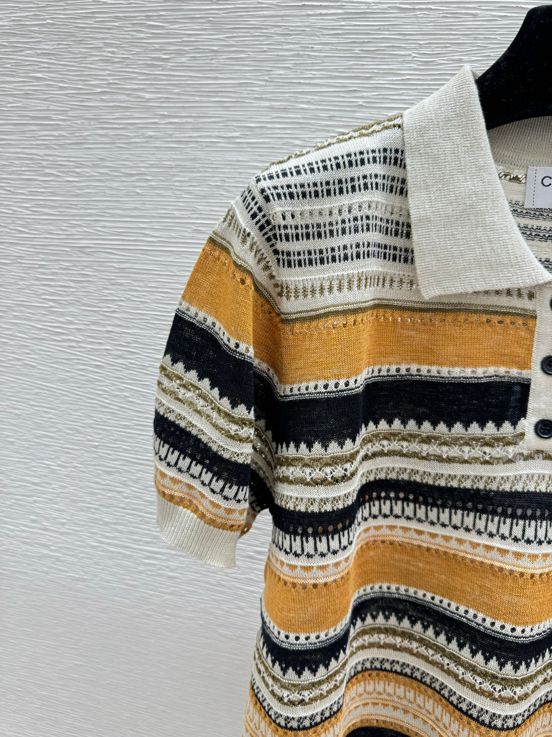 Chanel 2026 Striped Collared Simple Knit Short-Sleeve T-Shirt Wool Nylon 397696