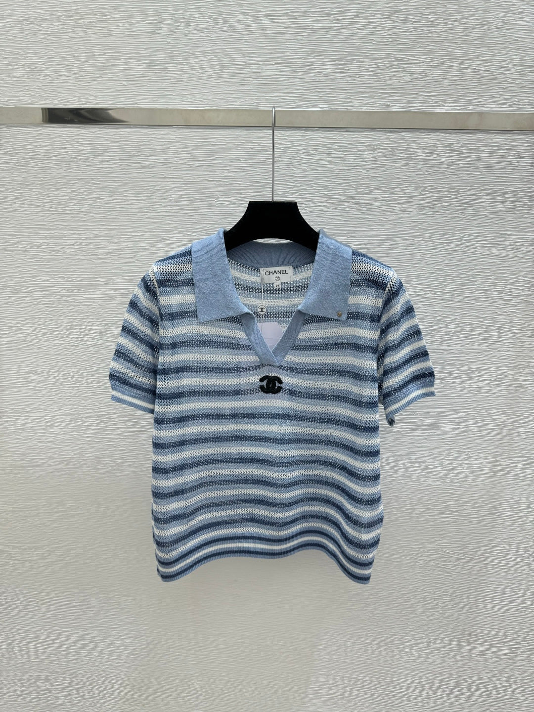 Chanel 2026 Striped Knitted Polo Shirt Wool Cashmere 516777