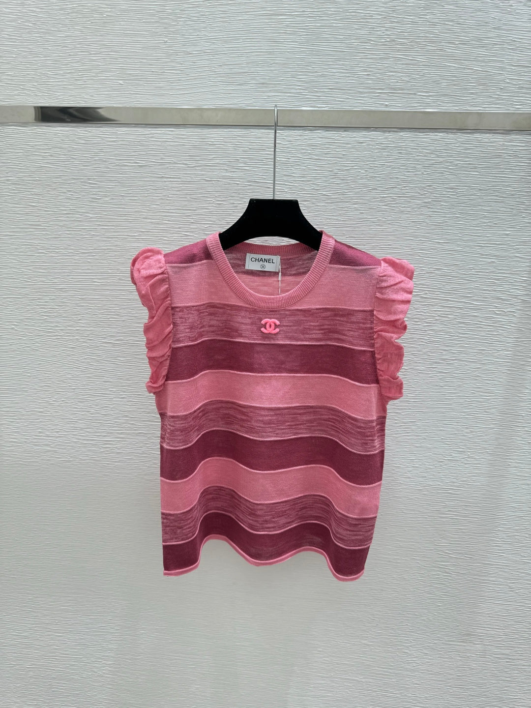 Chanel 2026 Striped Crew Neck Knitted Vest Tencel 516058