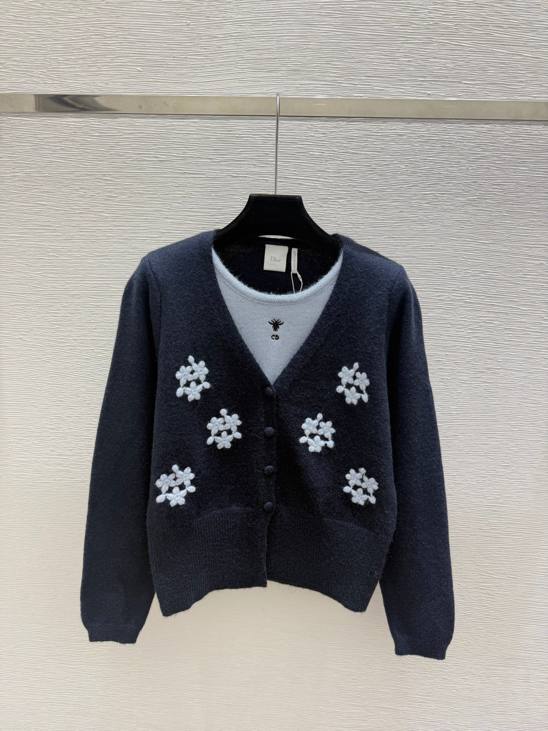 Dior 2026 Floral Faux Two-Piece Round Neck Knitted Long-Sleeve Cardigan Wool