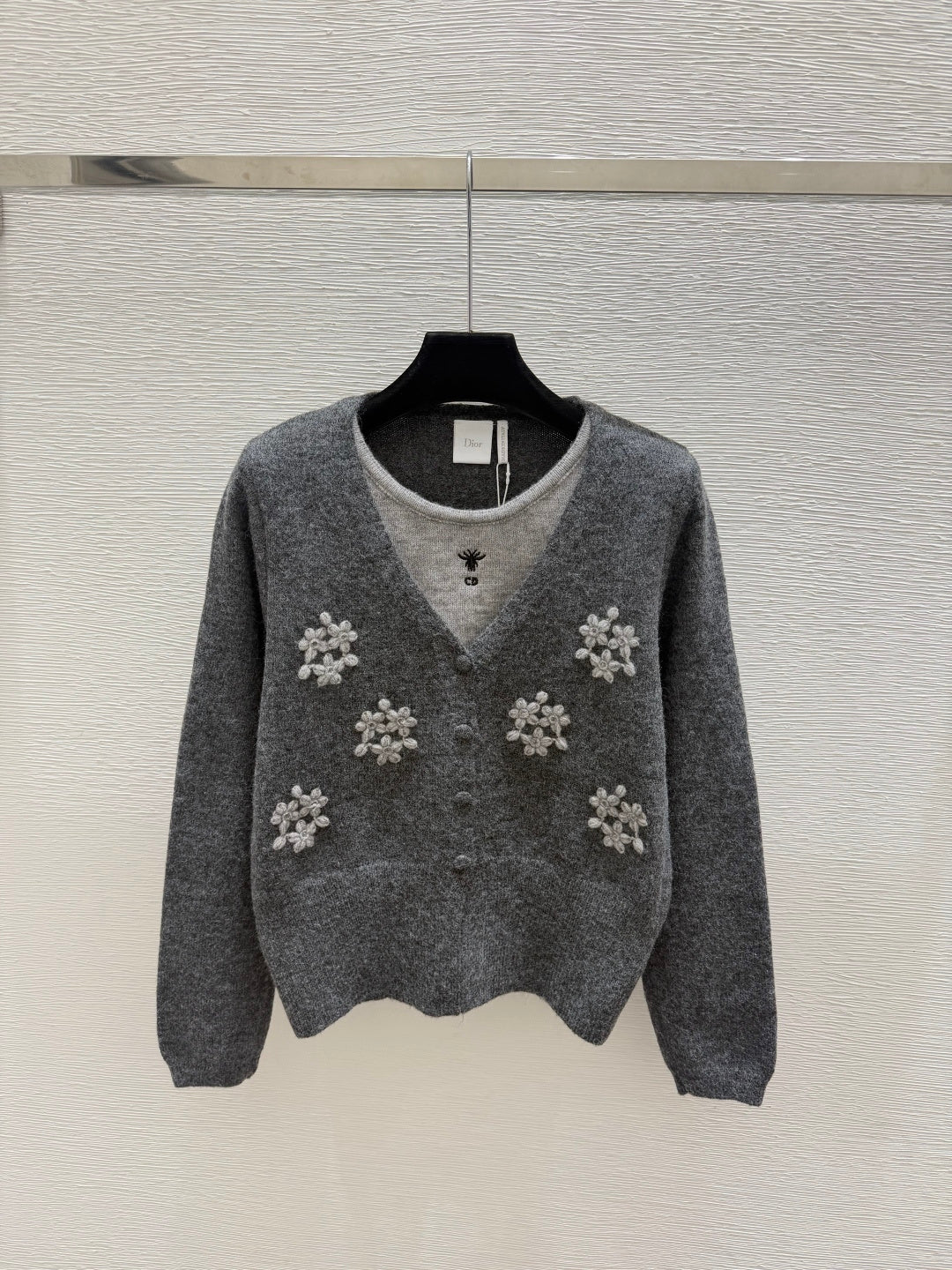 Dior 2026 Floral Faux Two-Piece Round Neck Knitted Long-Sleeve Cardigan Wool