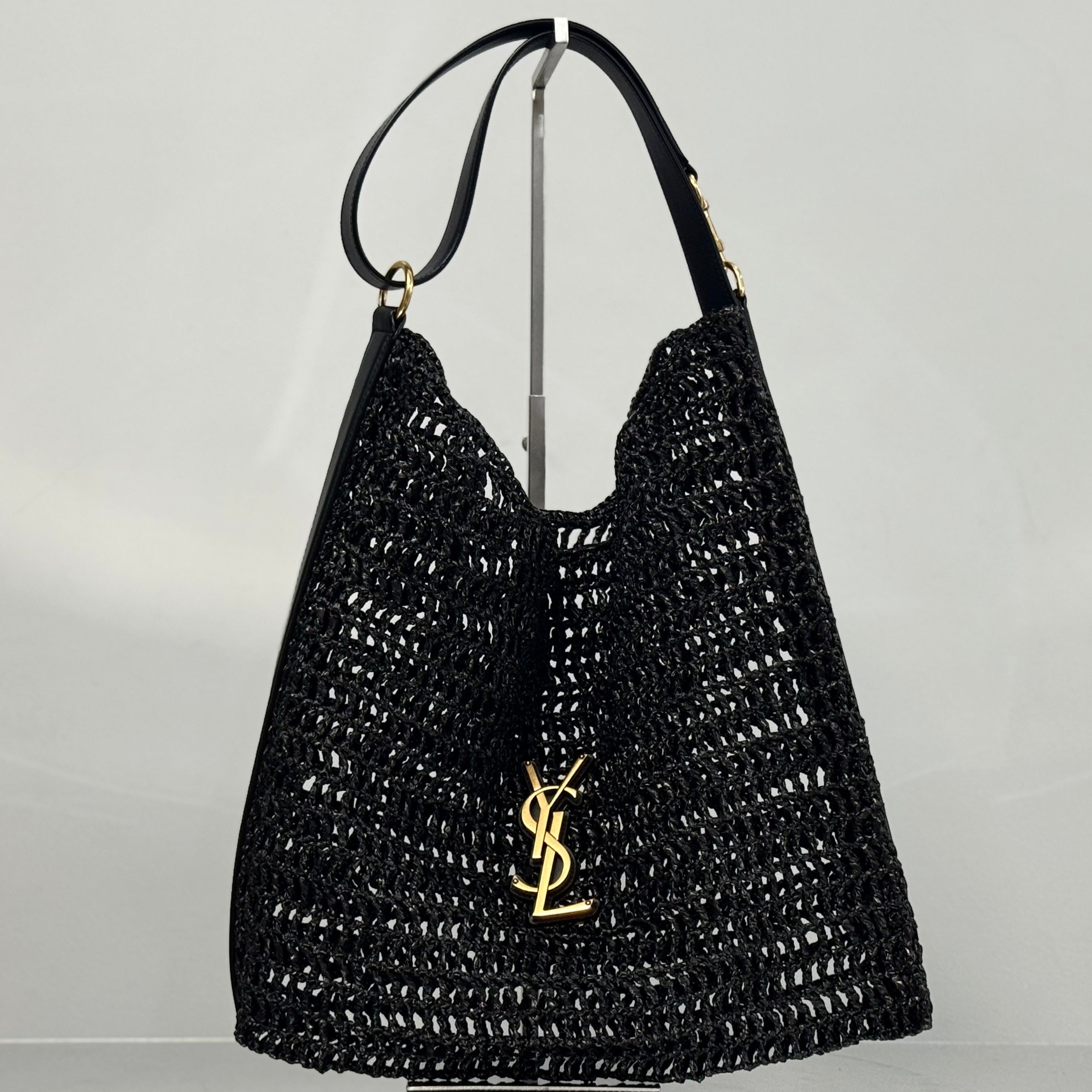YSL Shoulder Bag 40 Black Raffia Woven