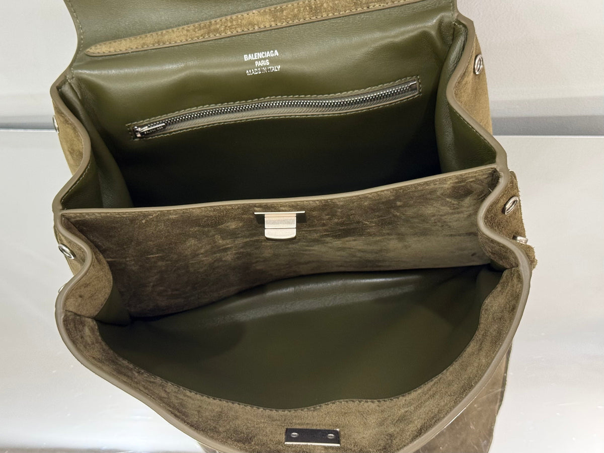Balenciaga Small Bag 29 Olive Green Suede Sliver Hardware