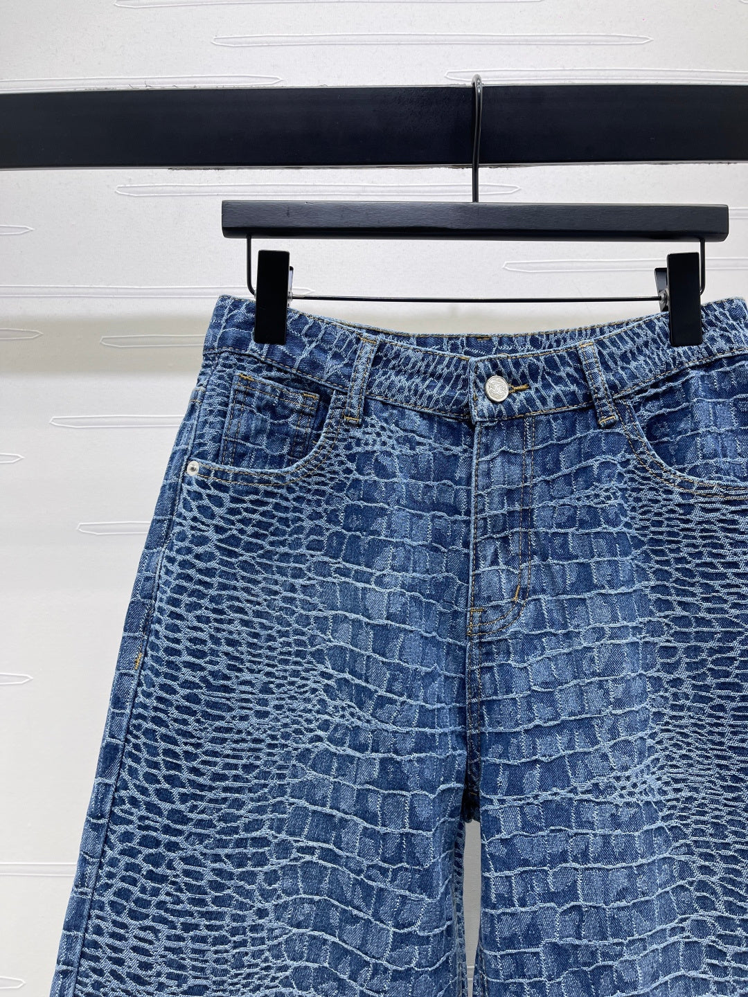 Chanel 2026 Crocodile-embossed High-waisted Jean Blue Cotton 363373