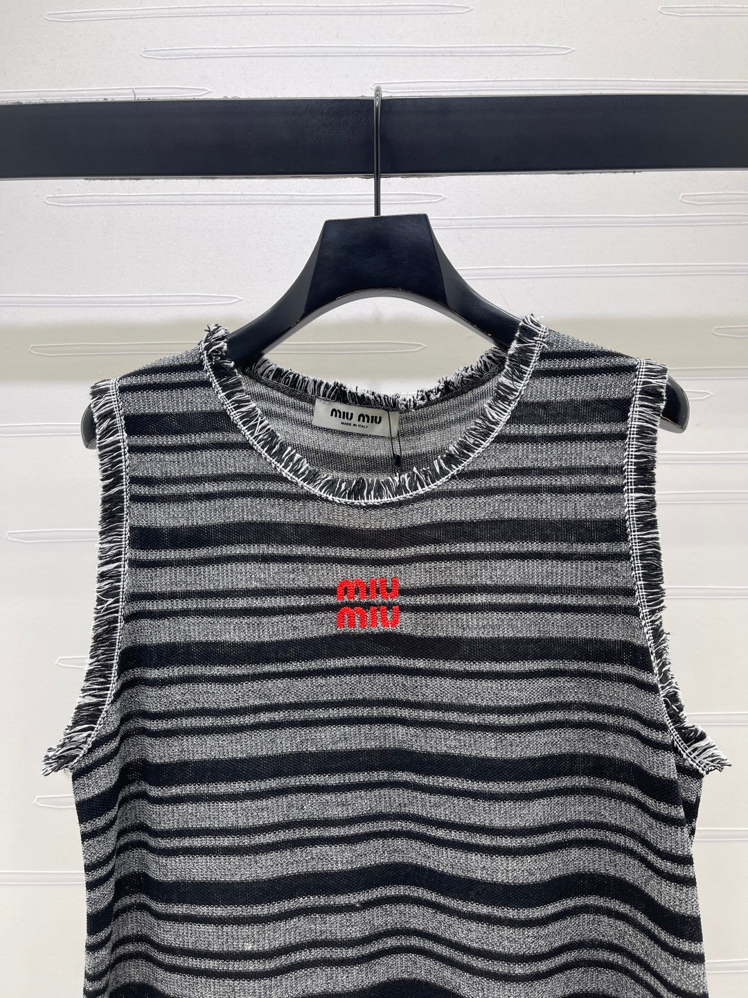 Miumiu 2026 Striped Knitted Vest Black Grey Wool Polyester 766322