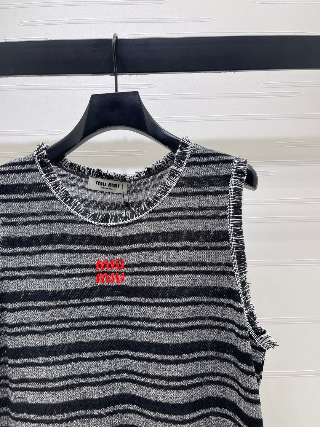 Miumiu 2026 Striped Knitted Vest Black Grey Wool Polyester 766322